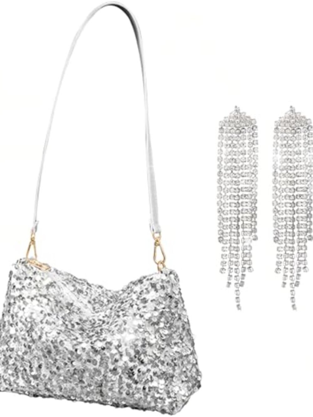 Bling Sequin Hobo Evening Bag with Earrings Sparkling Party Prom Clutch